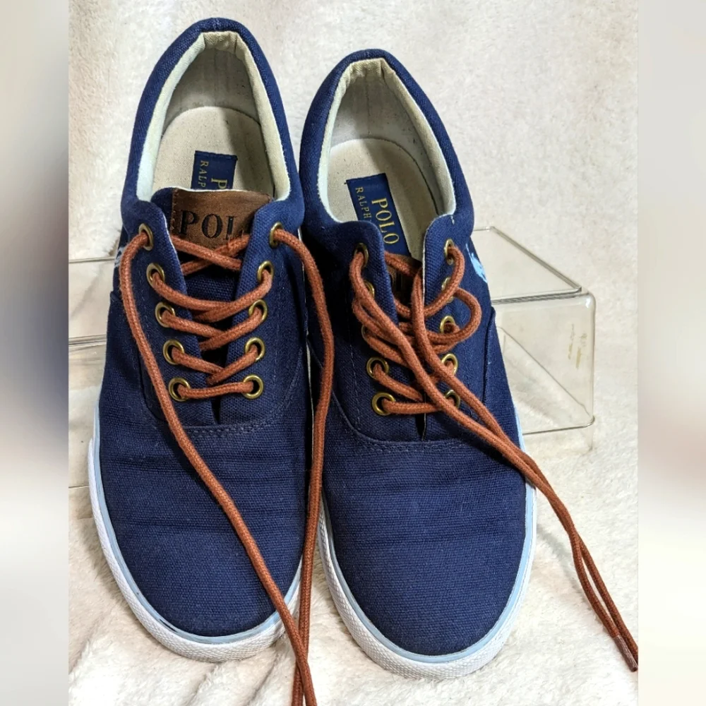 Polo‎ Ralph Lauren Men's Navy Blue Canvas Sneakers Preppy Casual Activewear  7.5